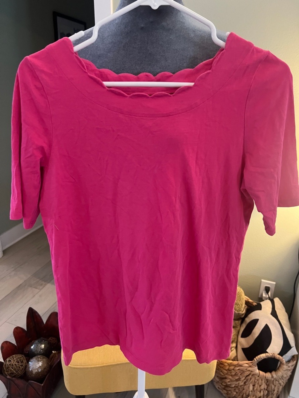 Talbots Scallop Neck Short-Sleeve Top - Hot Pink